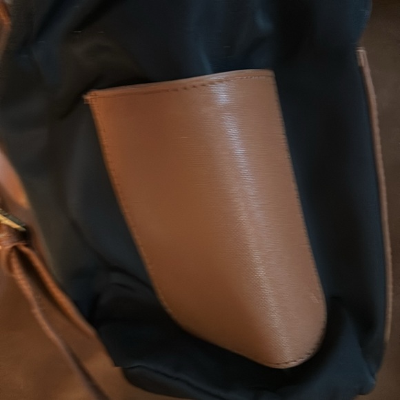 Tory Burch Backpack Black Nylon W / Leather Pockets and Accents in Tan Leather - Picture 9 of 16